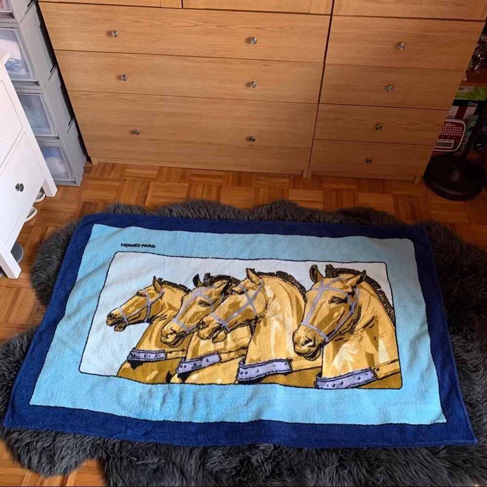 Vintage Hermès Large Towel Equestrian/Horses Motif